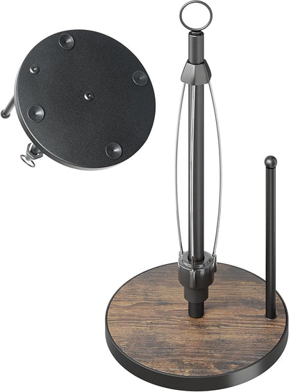 OROPY One-Hand Tear Paper Towel Holder Countertop, Farmhouse Wood Paper Towel Roll Holder with Ratchet Mechanism and Suction Cups fits Standard and Jumbo Size Paper Towels by OROPY