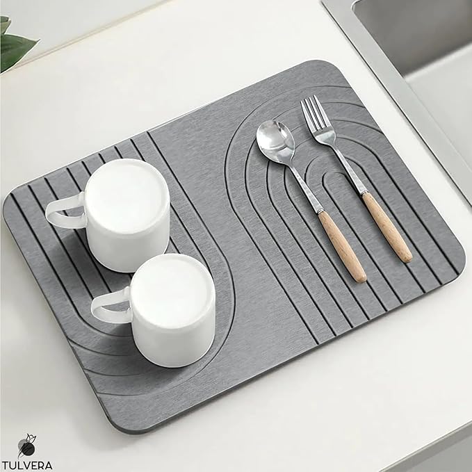Stone Dish Drying Mat for Kitchen Counter – Diatomaceous Earth Drying Mat | Fast-Absorbing, Minimalist Design, Durable Diatomite | Non-Slip, Heat Resistant, Easy-to-Clean | USA Brand | 15.7”x11.8” - Image 5
