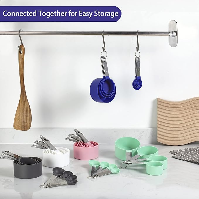 Measuring Cups and Spoons Set of Huygens Kitchen Gadgets 10 Pieces, Stackable Stainless Steel Handle Measuring Cups for Measuring Dry and Liquid Ingredient (Sapphire blue) - Image 5
