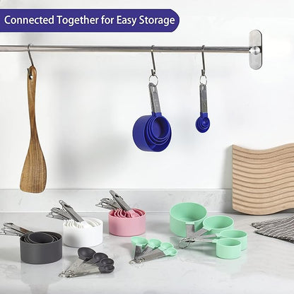 Measuring Cups and Spoons Set of Huygens Kitchen Gadgets 10 Pieces, Stackable Stainless Steel Handle Measuring Cups for Measuring Dry and Liquid Ingredient (Sapphire blue) - Image 5