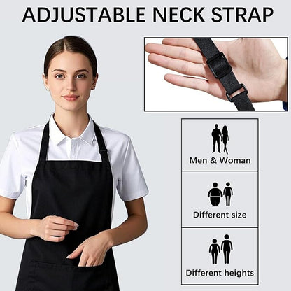 Bib Apron - Unisex Black Aprons 6 Pockets Cooking Kitchen Apron for Chef,BBQ Drawing aprons black (6 PCS)