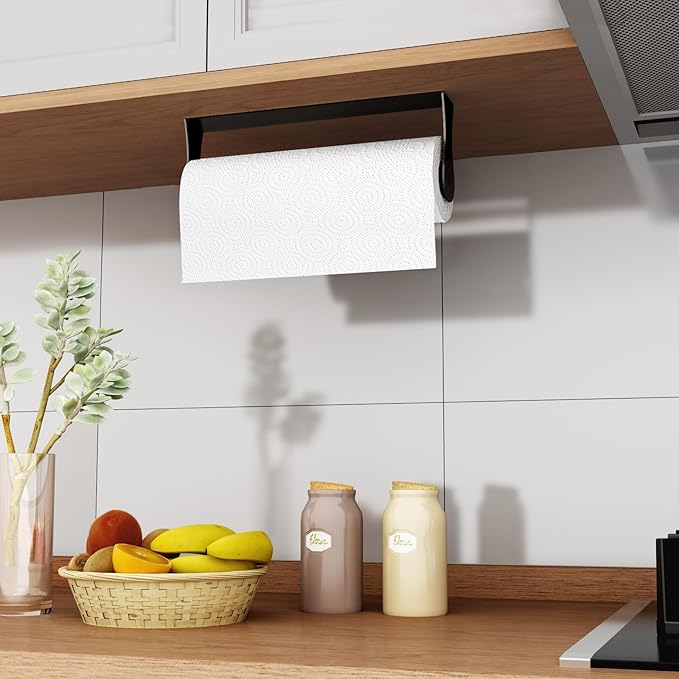 Paper Towel Holder Under Cabinet, Stainless Steel, Wall Mount, Black Adhesive Paper Roll Holder for Kitchen and Bathroom - Image 7