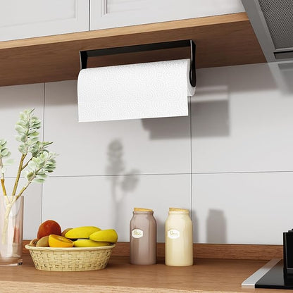 Paper Towel Holder Under Cabinet, Stainless Steel, Wall Mount, Black Adhesive Paper Roll Holder for Kitchen and Bathroom - Image 7