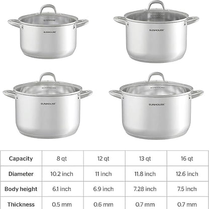 SUNHOUSE Stainless Steel Stock Pot - 11 Quart Heavy-Duty Induction Cooking Pot with Visible Lid for Pasta, Soup, Spaghetti - Nonstick Thick-Bottom Deep Stockpot for Canning, Boiling, and Simmering - Image 9