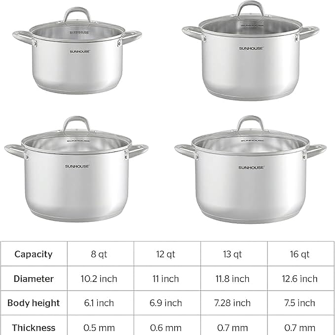 SUNHOUSE Stainless Steel Stock Pot - 16 Quart Heavy-Duty Induction Cooking Pot with Visible Lid for Pasta, Soup, Spaghetti - Nonstick Thick-Bottom Deep Stockpot for Canning, Boiling, and Simmering - Image 9