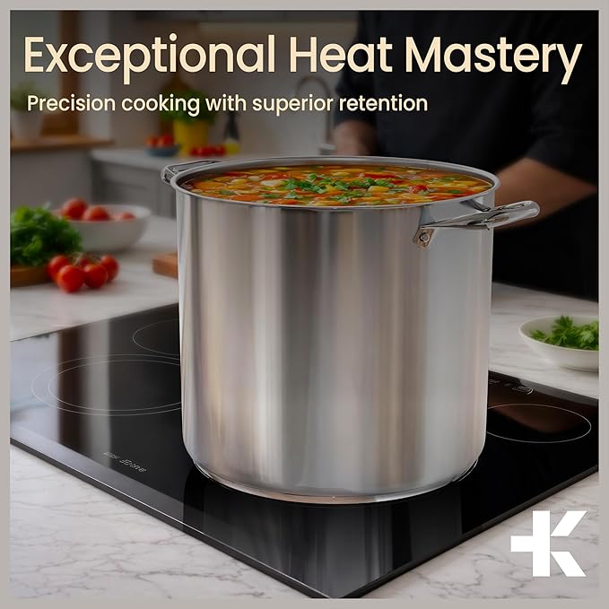 Stainless Steel Stockpot with Tempered Glass Lid 20 Quart, Durable 18/0 Stainless Steel, Impact-Bonded Base for Even Heating, Riveted Handles, Oven & All Stove Compatible, Safe Up To 500°F (260°C) - Image 9