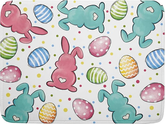 Easter Dish Drying Mat for Kitchen Counter Colorful Bunny Holiday Microfiber Absorbent Dish Draining Reusable Washable Foldable Extra Large 18"x24" by Unknown