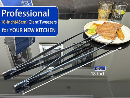 JETKONG 2 Pcs 18 Inch (45cm) Stainless Steel Grill Tongs Heavy Duty Giant Tweezer Tongs, Extra Large Tweezers Tools for Cooking, Grilling, BBQ and Turning Food (Navy Blue) - Image 4