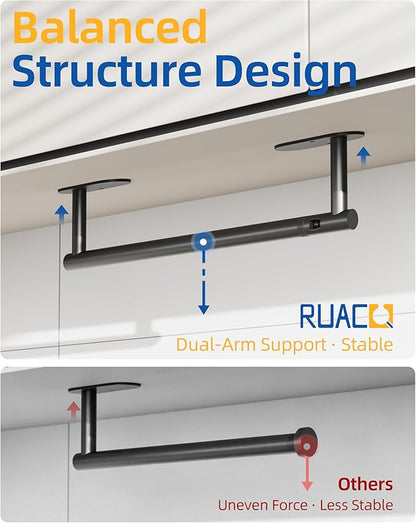 RUACQ Paper Towel Holder Under Cabinet, Wall Mounted or Adhesive Stainless Steel Paper Towel Holder,Round Base Paper Towel Rack for Kitchen, RV, Bathroom (Matte Black)