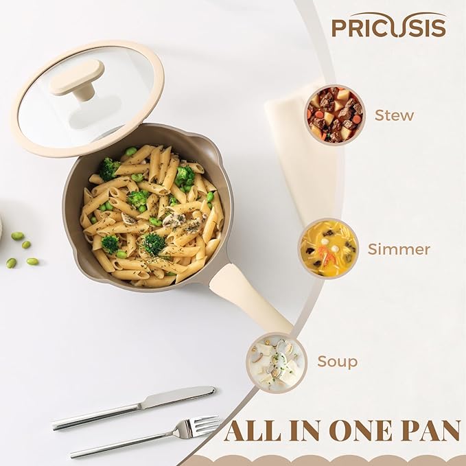PRICUSIS Nonstick Saucepan with Lid, 2.7 Quart Sauce Pan, Healthy Sauce Pot with Pour Spouts for Multipurpose Use, PFOA Free, Induction Compatible, Apricot - Image 7