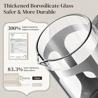 Veken French Press Coffee Maker 34oz 1 L, No Plastic Touching Cafe, Heat Resistant Thickened Borosilicate Glass, Stainless Steel Brewer, Cold Brew Cafetera Teapot for Kitchen Travel Camping, Silver - Image 3