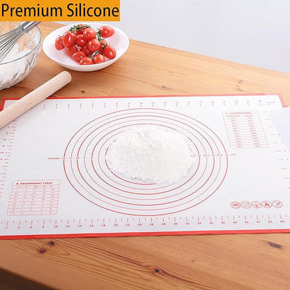 Silicone Baking Mat，Non Stick Rolling Dough with Measurements for Pie Pizza Cookies Fondant Making，Extra Thick Non Slip Silicone Pastry Mat (Red, XXL-24"×32")