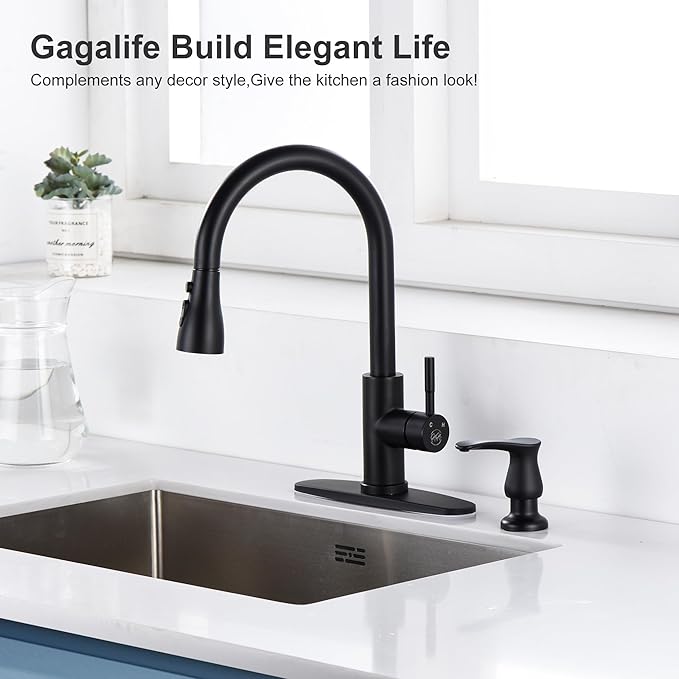 GAGALIFE Sink Soap Dispenser Matte Black, Built in Soap Dispenser with 17 OZ Bottle, Lotion Dispenser for Kitchen Sink, Refill from The Top - Image 2