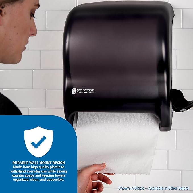 San Jamar Classic Element Paper Towel Dispenser Wall-Mounted Commercial Roll Dispenser, Fits All Core Sizes with Lever for Bathroom, Kitchens, and Restaurants, Plastic, Universal Paper, Black Pearl - Image 7