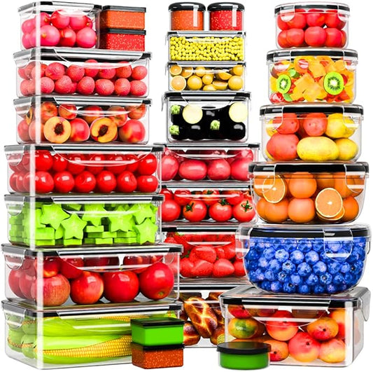 54 Pcs Food Storage Containers with Lids Airtight, (27 Containers &27 Lids) Reusable BPA-Free Plastic Food Containers for Kitchen Organization, Leak Proof Freezer/Microwave Safe Meal Prep Lunch Boxes by Unknown
