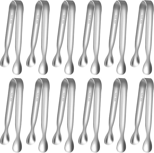 HOTEC 12-Pack Mini Sugar Tongs Stainless Steel Ice Tongs 4.3Inch Serving Tongs for Coffee Bar, Tea Party, Appetizers, Desserts, Buffet – Food-Grade & Dishwasher Safe