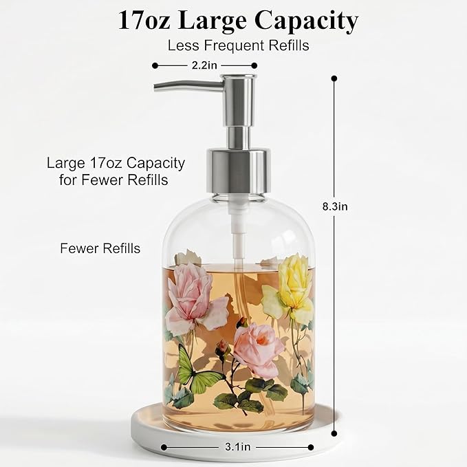 Glass Soap Dispenser Bottle with Pump,Refillable Liquid Hand Dispenser for Bathroom, Kitchen Soap Dispenser 17 oz
