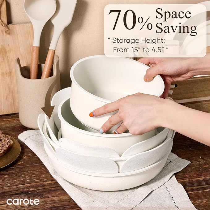 CAROTE 19pcs Pots and Pans Non Stick, Cookware Sets Detachable Handle, Induction Kitchen Pots and Pans,NonStick Cooking Set, Oven/Dishwasher/Fridge Safe, Space Saving - Image 5