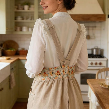 Uaussi Cotton Linen Apron Cross Back Work Apron for Women with Pockets Pinafore Dress X Cross Halter Apron for Chef Gardening - Image 5