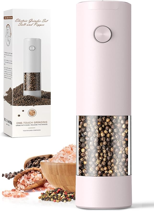 1 Pack Salt and Pepper Grinder-Birthday Gifts for Mom Automatic Battery Upgraded Larger Capacity Pink Salt Pepper Set New Apartment Gifts for Housewarming by ioion