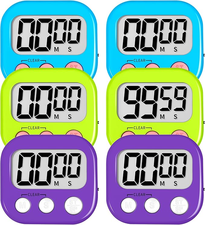 ZILLEEN 6 Pack Kitchen Timers for Cooking Digital Classroom Timers for Kids Teachers Blue Green Purple by ZILLEEN