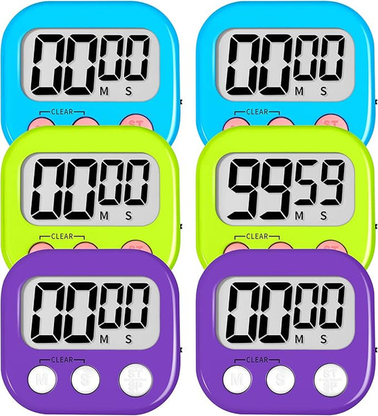 ZILLEEN 6 Pack Kitchen Timers for Cooking Digital Classroom Timers for Kids Teachers Blue Green Purple by ZILLEEN