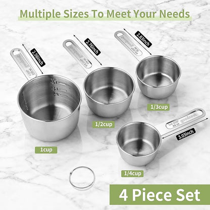 Measuring Cups 4 Pieces, Stainless Steel Measuring Cups, Stackable Design with Metal Handle for Dry and Liquid Ingredients, Ideal for Cooking & Baking - Image 2