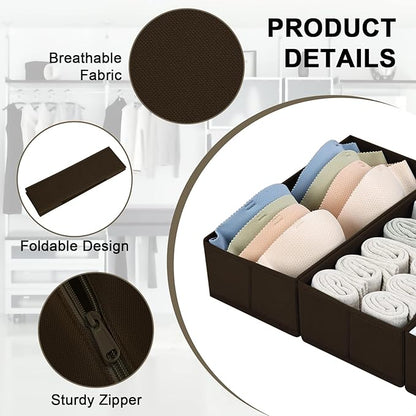 DIMJ Drawer Organizer Clothes, Underwear Drawer Organizer, Set of 4 Foldable Closet Drawer Bins, Fabric Drawer Dividers for Baby Clothes, Socks, Belt, Tie (Brown) - Image 2