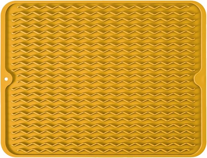 Large 17" x 14" Silicone Dish Drying Mat for Kitchen Counter, Easy clean, Quick Dry, Heat-resistant Dish Drainer Mat for Sink,Refrigerator or Drawer liner (Food Grade Silicone-Yellow) by MODENGKONGJIAN