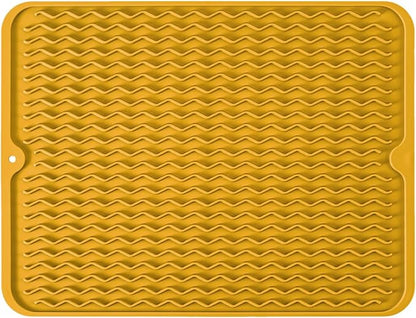 Large 17" x 14" Silicone Dish Drying Mat for Kitchen Counter, Easy clean, Quick Dry, Heat-resistant Dish Drainer Mat for Sink,Refrigerator or Drawer liner (Food Grade Silicone-Yellow) by MODENGKONGJIAN