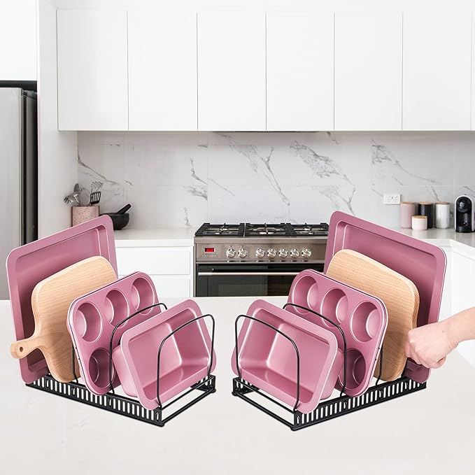 Toplife 10+ Bakeware Organizer Rack for Kitchen Bakeware, Cookware, Dinnerware, Cutting Boards, Plates, Pot and Pan Lids (Black) - Image 5