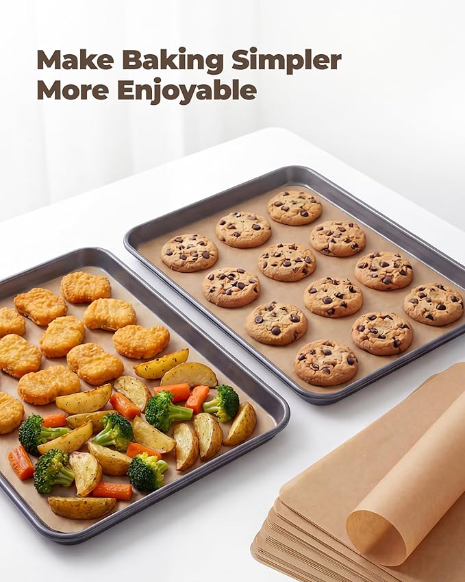 Bake Choice 2 Pack Half Sheet Pans 18x13 In with 100 Pcs Parchment Paper, Heavy Duty Carbon Steel, Warp Resistant Nonstick Baking Sheet, Commercial Grade Cookie Sheets for Oven Baking Roasting - Image 7