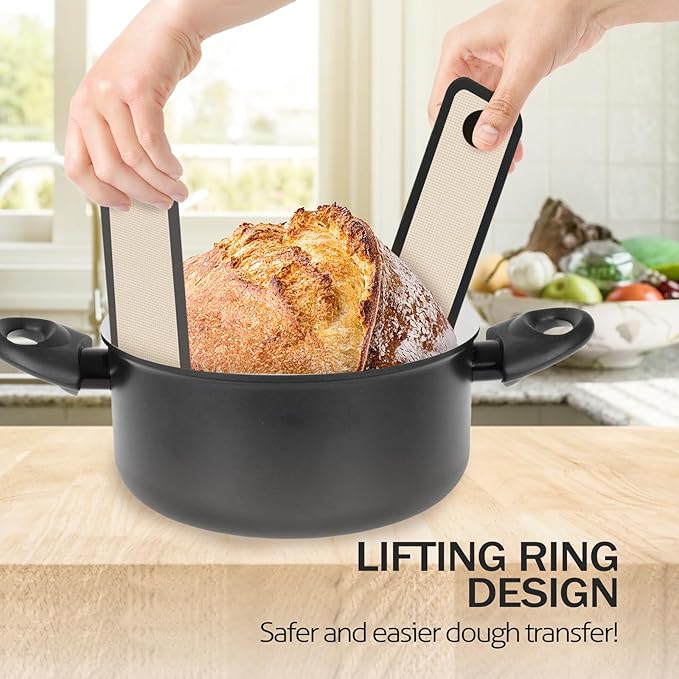Silicone Bread Sling for Dutch Oven, 2 PCS Non-Stick & Easy to Clean Reusable Silicone Bread Baking Mat with Long Handles, Easy Transfer Sourdough - Image 7