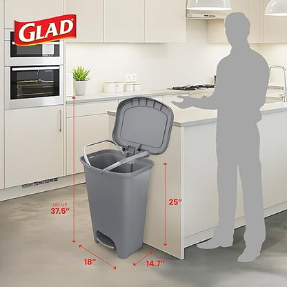 Glad Kitchen Trash Can | Large Plastic Waste Bin with Odor Protection of Lid | Hands Free with Step On Foot Pedal and Garbage Bag Rings, 13 Gallon, Grey - Image 2