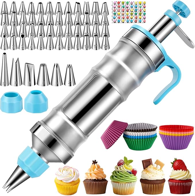 Cake Decorating Tools Supplies Kit: 164pcs Baking Accessories, Dessert Piping Syringe and Icing Tips Set - Puffs Cupcake Frosting Piping Bakery Set for Adults Beginners or Professional, Blue by AUKOW