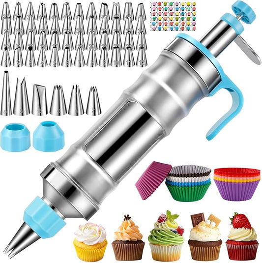 Cake Decorating Tools Supplies Kit: 164pcs Baking Accessories, Dessert Piping Syringe and Icing Tips Set - Puffs Cupcake Frosting Piping Bakery Set for Adults Beginners or Professional, Blue by AUKOW