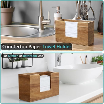 Paper Towel Dispenser Countertop, Acacia Wood Bathroom Paper Towel Holder, Napkin Holder for Kitchen, Multifold C-Fold, Z-Fold, Trifold for Bathroom Toilet Home - Image 3