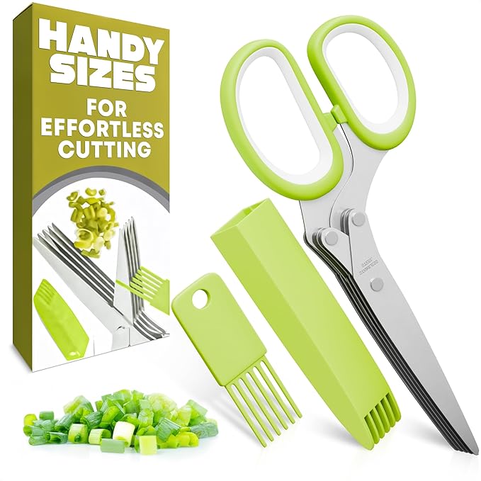 Herb Scissors with 5 Blades and Cover – Stainless Steel Herb Cutter with Ergonomic Handle and Cleaning Brush, Dishwasher Safe Design – 5x Faster Cutting of Cilantro, Parsley, Green Onion & Fresh Herbs by LIBERHAUS
