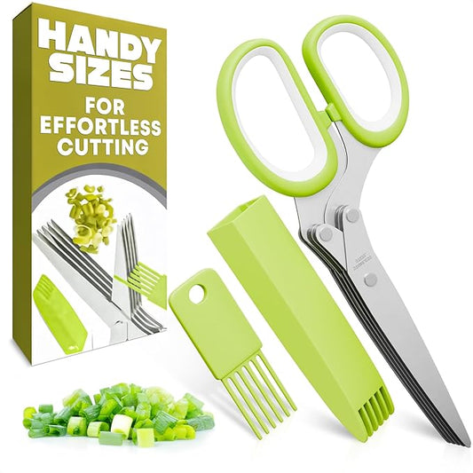 Herb Scissors with 5 Blades and Cover – Stainless Steel Herb Cutter with Ergonomic Handle and Cleaning Brush, Dishwasher Safe Design – 5x Faster Cutting of Cilantro, Parsley, Green Onion & Fresh Herbs by LIBERHAUS