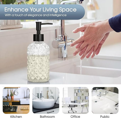 Topsky Gem Glass Soap Dispenser with Black Plastic Pump, 13oz Liquid Hand Soap Dispenser, Rustproof Pump for Kitchen & Bathroom, Great for Lotions, Essential Oil, Liquid Soaps-Clear - Image 6