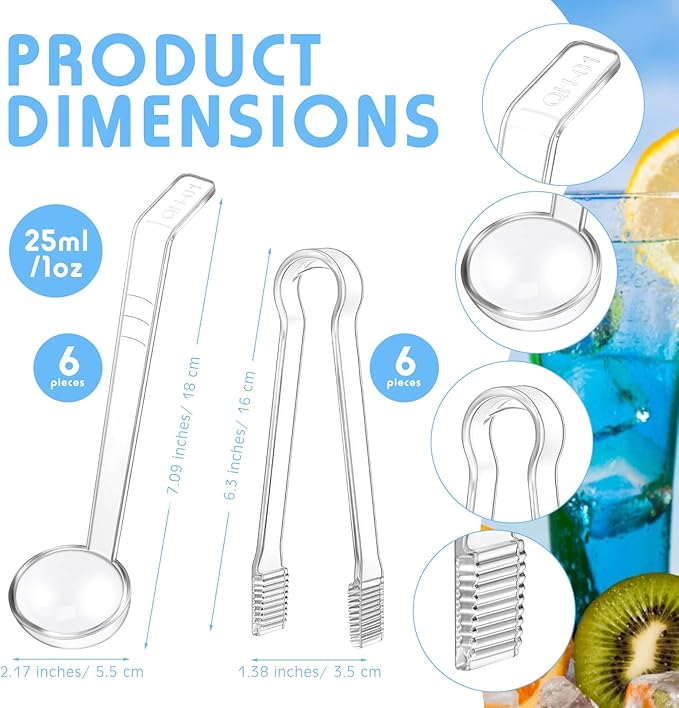 12 Pieces Plastic Serving Utensils Set Including 6 Pcs 1 oz Small Ladle and 6 Pcs Tong Acrylic Long Handle Ladle for Serving Sauce, Soup, Dressing, Punch Bowl, Gravy for Party Banquet Catering(Clear) - Image 2