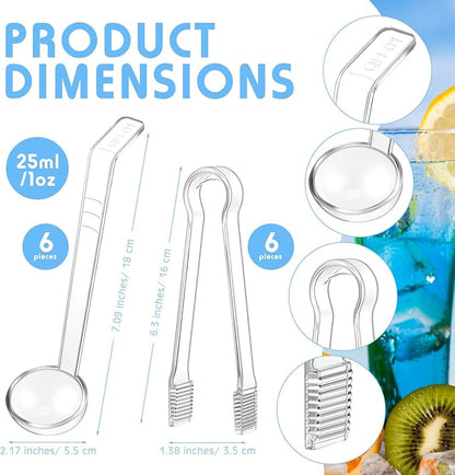 12 Pieces Plastic Serving Utensils Set Including 6 Pcs 1 oz Small Ladle and 6 Pcs Tong Acrylic Long Handle Ladle for Serving Sauce, Soup, Dressing, Punch Bowl, Gravy for Party Banquet Catering(Clear) - Image 2