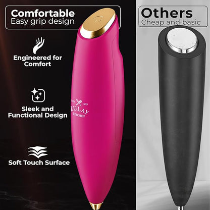 Zulay Kitchen Patented Tornado Triple Whisk Milk Frother with 4 Duracell Batteries – Handheld Foam Maker for Coffee, Lattes, Matcha & Hot Chocolate – Rich, Creamy Froth in Seconds - Pink & Gold - Image 4