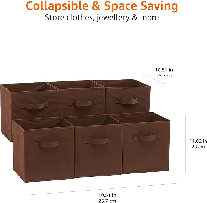 Amazon Basics Collapsible Fabric Storage Bins with Handles, Cube Organizer, Lightweight Fabric, 10.5"x10.5"x11", Brown, 6-Pack - Image 5