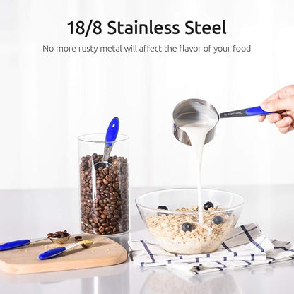 Measuring Cups : U-Taste 18/8 Stainless Steel Measuring Cups and Spoons Set of 10 Piece, Upgraded Thickness Handle(Blue) - Image 3