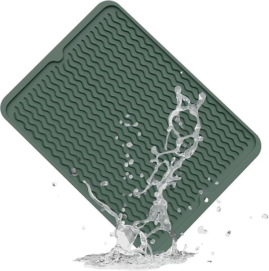 ZLR Silicone Dish Drying Mat & Heat Resistant Trivet (12" x 16") - Waterproof Counter Protector for Air Fryer, Coffee Maker - Non-Slip, BPA Free Kitchen Pad, Easy Clean Dishwasher Safe (Green) by ZLR