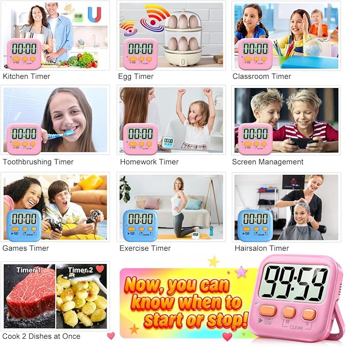 Antonki 2 Pack Digital Timer for Kids, Magnetic Countdown Kitchen Timers for Cooking, Egg, Classroom, Teacher, Exercise, Study, Oven - Battery Included - Image 7