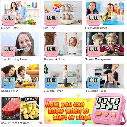 Antonki 2 Pack Digital Timer for Kids, Magnetic Countdown Kitchen Timers for Cooking, Egg, Classroom, Teacher, Exercise, Study, Oven - Battery Included - Image 7