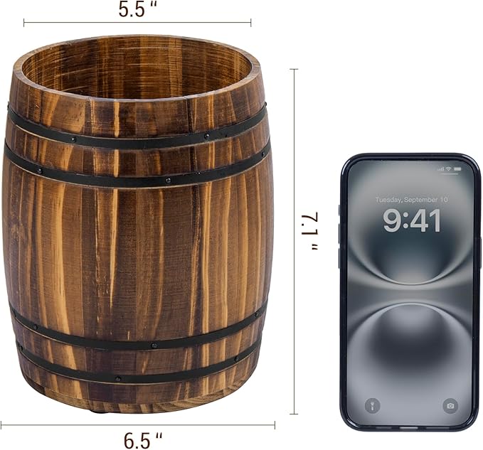 MyGift Wine Barrel Design Kitchen Utensil Crock, Vintage Rustic Burnt Wood Cooking Tool Holder - Image 7