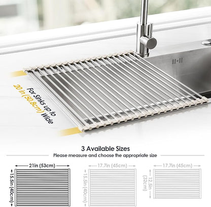 Tomorotec 21" x 15.5" Roll Up Dish Drying Rack Over Sink Drying Rack Sink Cover Kitchen Sink Accessories Gadget Multipurpose Organizer Foldable Stainless Steel Drainer - Image 4